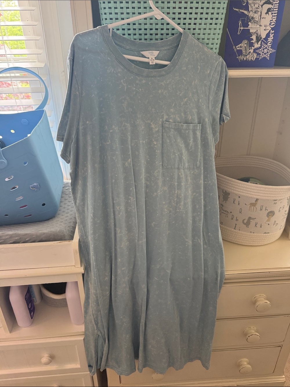 Time and Tru Blue Mineral Wash Maxi Dress